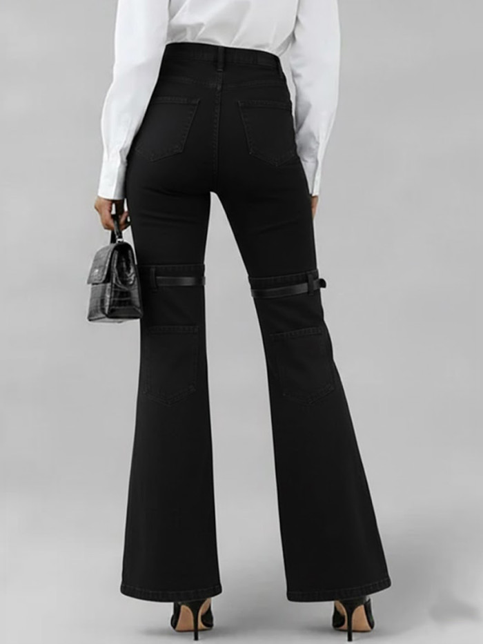 Women's High-waisted Color-blocked Loose-fitting Slightly Flared Jeans