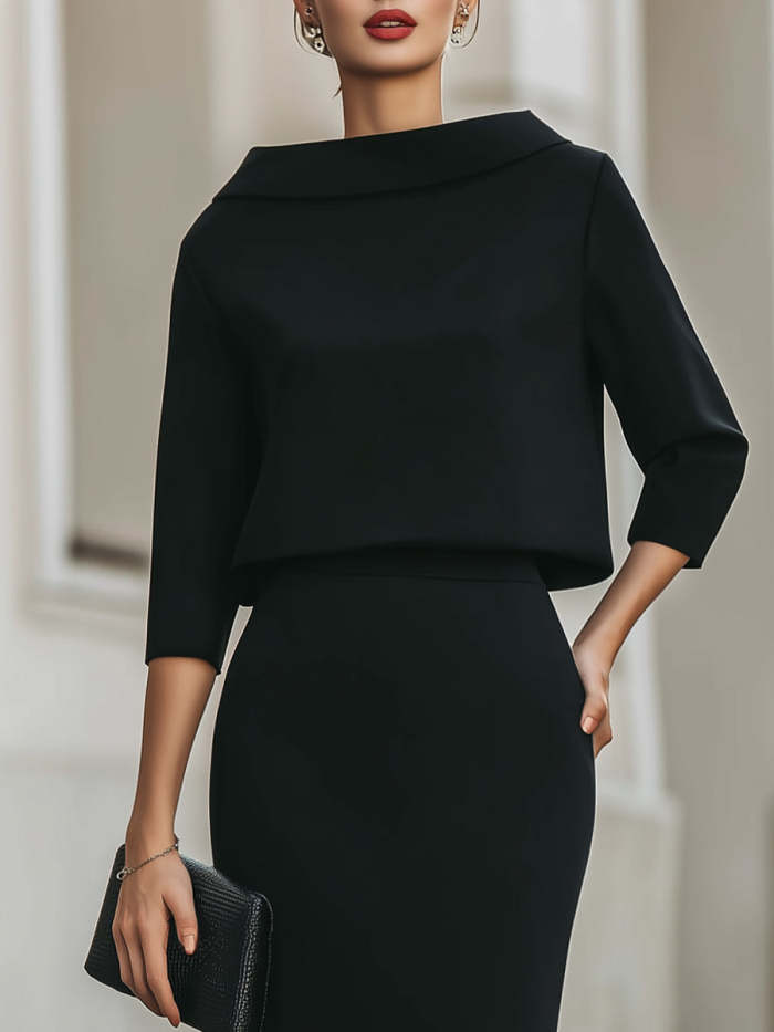 Boat Neck Top And Midi Skirt Set