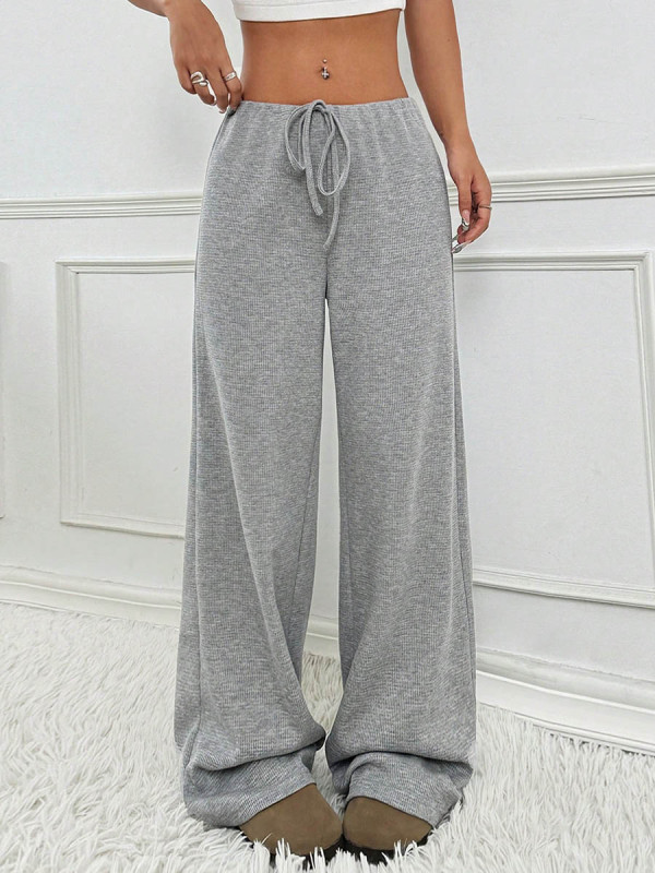 Striped Split-Joint Drawstring Contrast Color Wide Leg Loose Pants