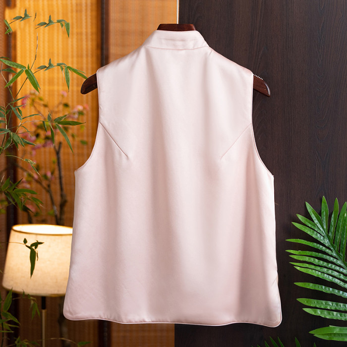 🖤 New Chinese Satin Phoenix Embroidery Stand Collar Buckle Cropped Vest
