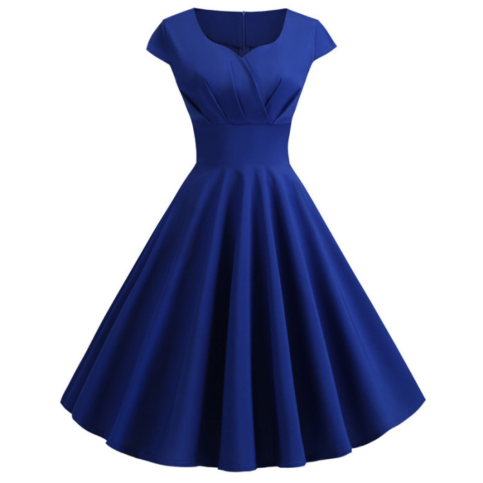 🖤 Pink Vintage V-Neck Pin-Up Retro Elegant Midi Dress Party Office