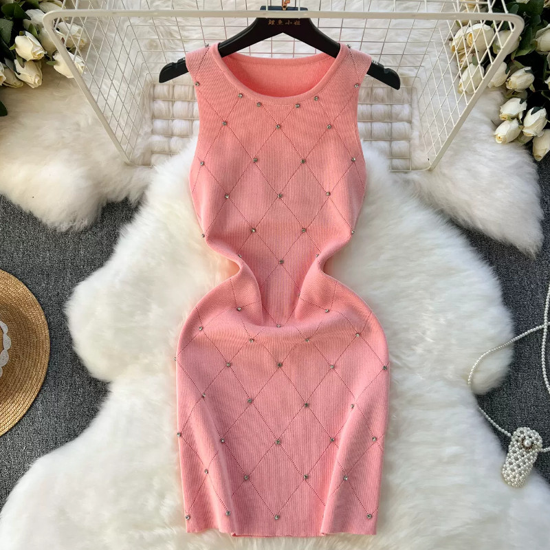 🖤 Beading Knitted Bodycon Camisole Mini Dress