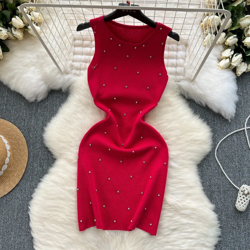 🖤 Beading Knitted Bodycon Camisole Mini Dress