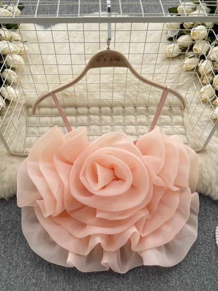 🖤 Vintage Backless Floral Pleated Corset Crop Sling Top