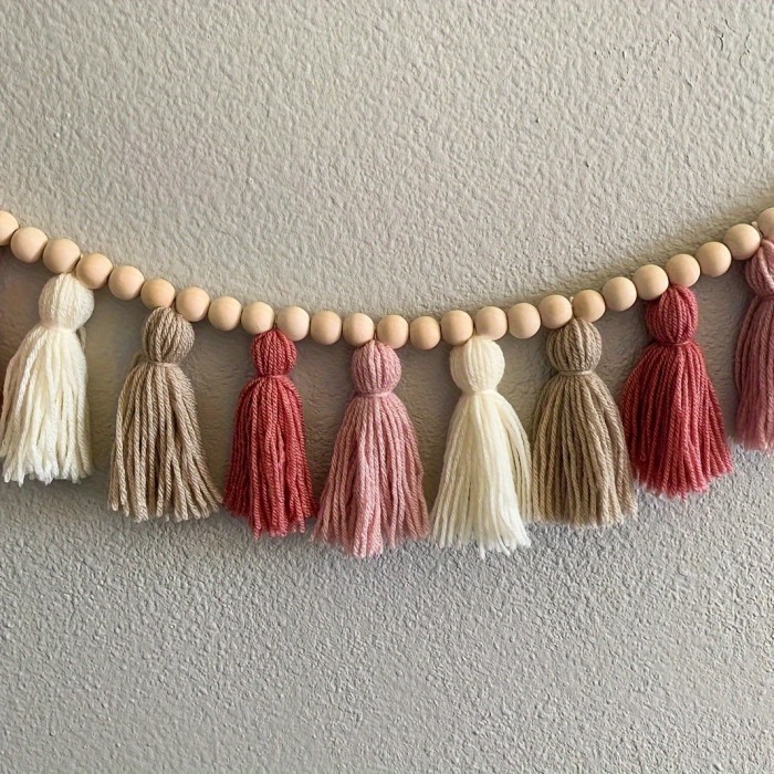 Pink Tassel Garland Decoration Bohemian Style Wall Hanging Tassel for Spring Birthday Classroom Office Bedroom Dormitory Graduation Party Wedding Decoration