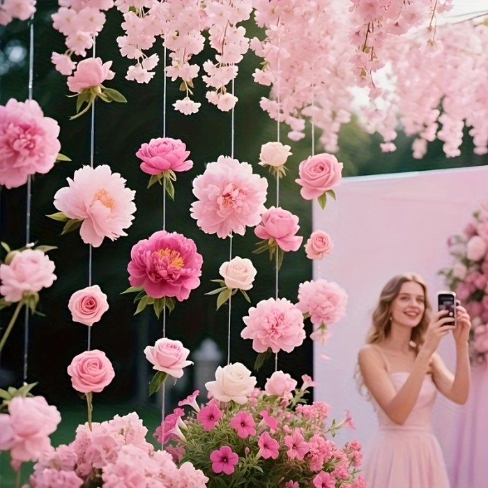 ✨ 112Pcs Pink Floating Flowers DIY Hanging Set Wedding Spring Christmas Decor 🌸