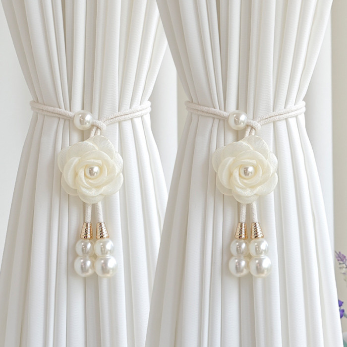 Elegant Curtain Tiebacks 2pcs Elegant Artificial Pearl Flower Curtain Tiebacks | Adjustable Curtain Rings for Home Decor to Add a Cozy Atmosphere