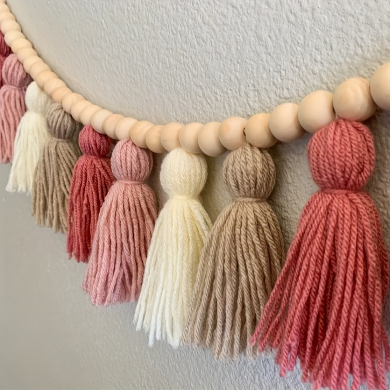 Pink Tassel Garland Decoration Bohemian Style Wall Hanging Tassel for Spring Birthday Classroom Office Bedroom Dormitory Graduation Party Wedding Decoration