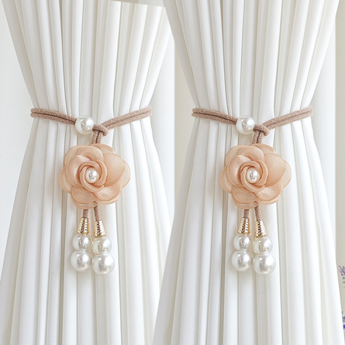 Elegant Curtain Tiebacks 2pcs Elegant Artificial Pearl Flower Curtain Tiebacks | Adjustable Curtain Rings for Home Decor to Add a Cozy Atmosphere
