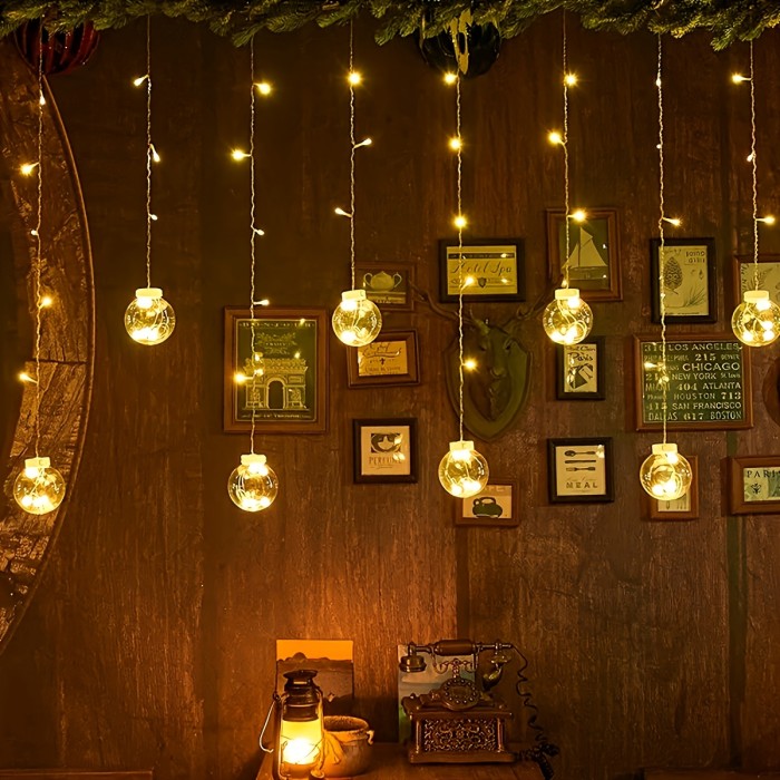 ✨ 118.11 /300cm Wishing Ball LED String Lights 108LED 8 Modes Battery Powered Christmas Valentine Party Bedroom Decor 🎆