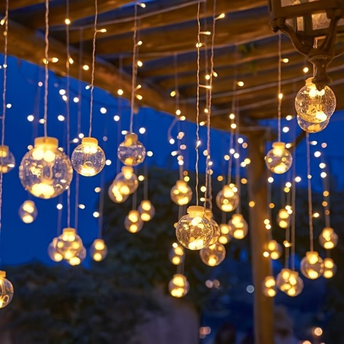 ✨ 118.11 /300cm Wishing Ball LED String Lights 108LED 8 Modes Battery Powered Christmas Valentine Party Bedroom Decor 🎆