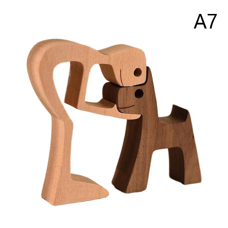 Handcrafted Wooden Dog Figurine - Charming Family & Pet Sculpture for Home or Office Decor, Perfect Valentine's Day or Christmas Gift