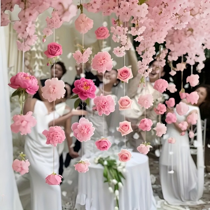 ✨ 112Pcs Pink Floating Flowers DIY Hanging Set Wedding Spring Christmas Decor 🌸