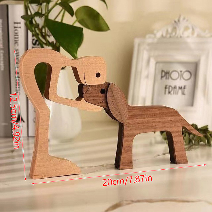 Handcrafted Wooden Dog Figurine - Charming Family & Pet Sculpture for Home or Office Decor, Perfect Valentine's Day or Christmas Gift
