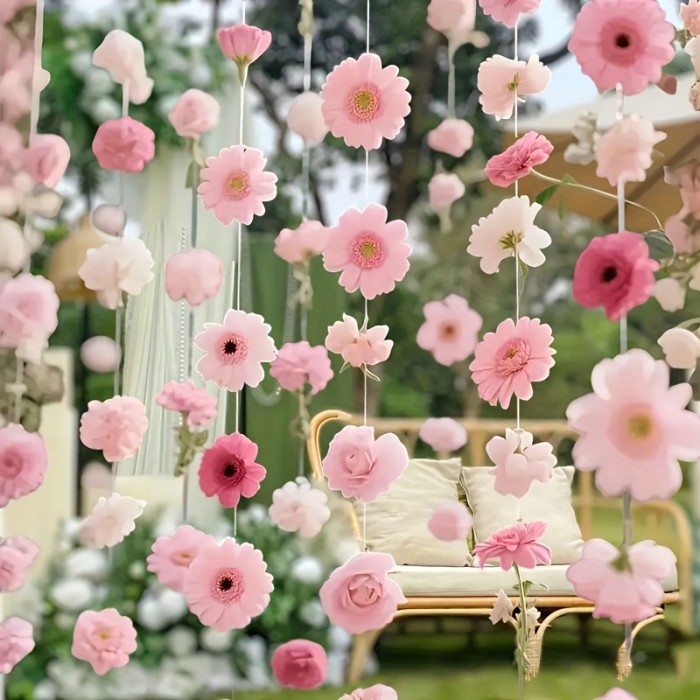 ✨ 112Pcs Pink Floating Flowers DIY Hanging Set Wedding Spring Christmas Decor 🌸