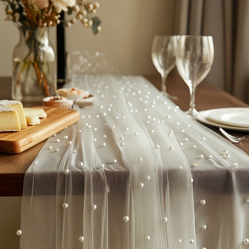 ✨ White/Champagne Beaded Tulle Romantic Wedding Party Decor 💫