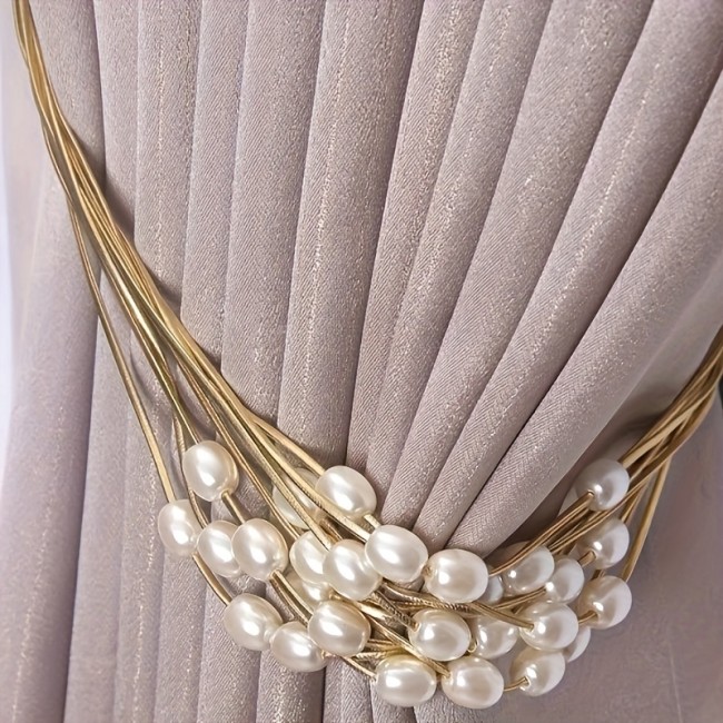 A Sophisticated Beaded Curtain Tape Featuring Rice Grains And a Pearl Buckle - Premium Window Decor Additions