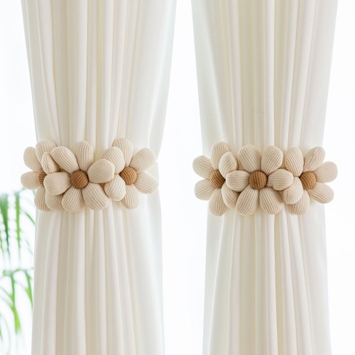 ✨ Bohemian Daisy Floral Curtain Tieback Cream White Beige Elastic Hook Home Decor 🌼