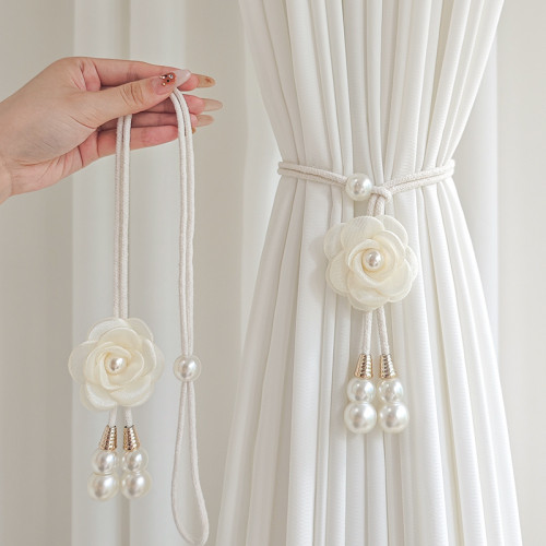 Elegant Curtain Tiebacks 2pcs Elegant Artificial Pearl Flower Curtain Tiebacks | Adjustable Curtain Rings for Home Decor to Add a Cozy Atmosphere
