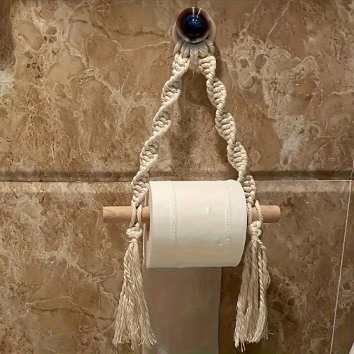A Bohemian-Style Wall-Mounted Paper And Towel Rack, Suitable for Tissue Storage And Home Decor, As Well As a Container for Storing Toilet Paper