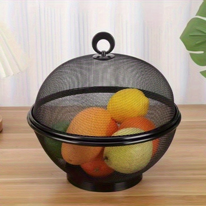 ✨ Black Metal Mesh Food Bowl with Lid Insect-Proof Kitchen Outdoor Fruit Storage 🖤