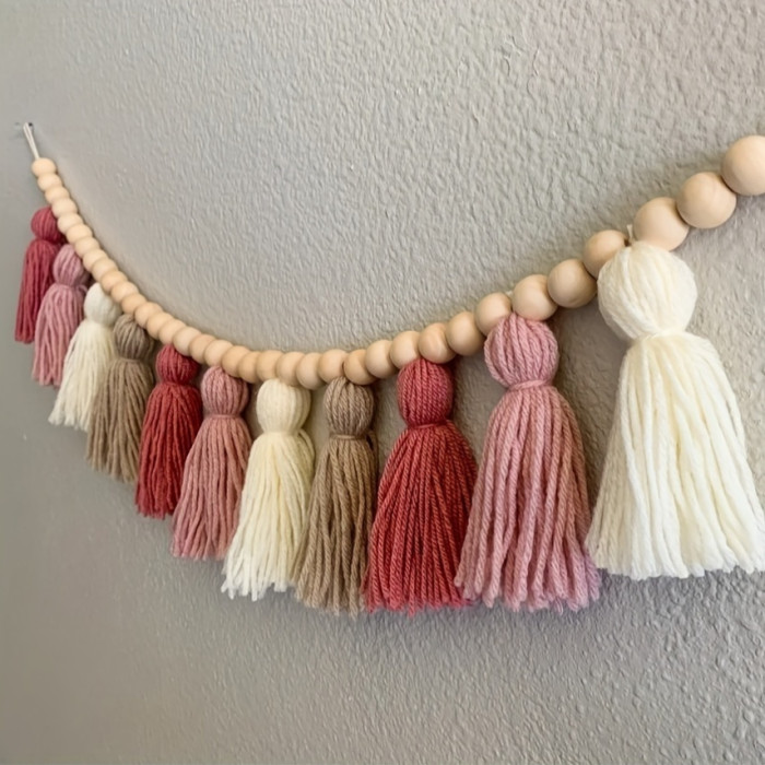 Pink Tassel Garland Decoration Bohemian Style Wall Hanging Tassel for Spring Birthday Classroom Office Bedroom Dormitory Graduation Party Wedding Decoration