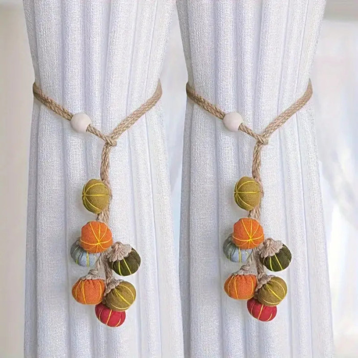 ✨ 4Pcs Bohemian Vintage Pumpkin Curtain Tiebacks Home Office Halloween Thanksgiving Decor 🎃