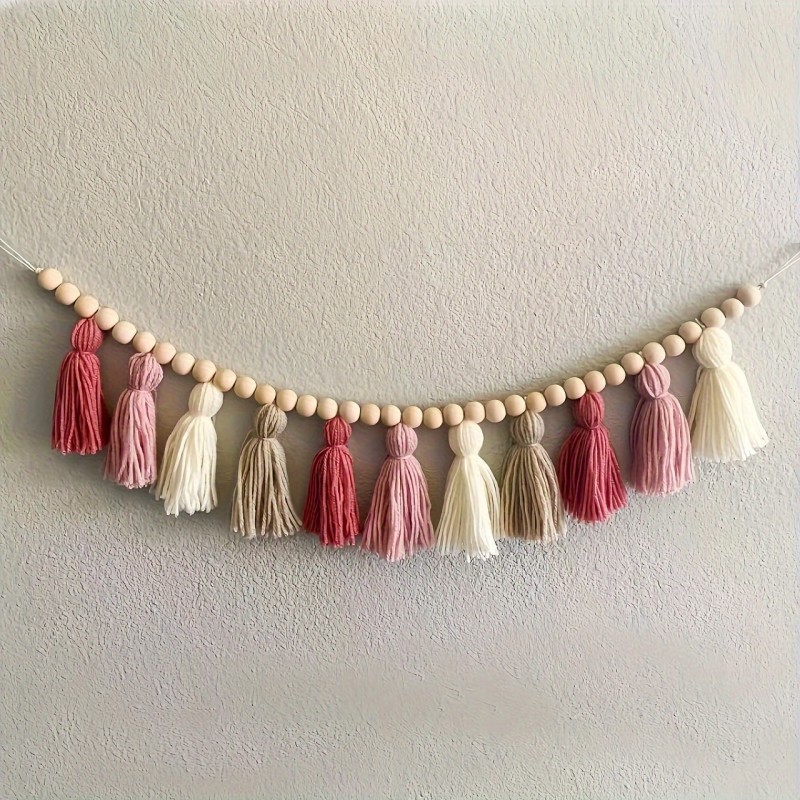 Pink Tassel Garland Decoration Bohemian Style Wall Hanging Tassel for Spring Birthday Classroom Office Bedroom Dormitory Graduation Party Wedding Decoration