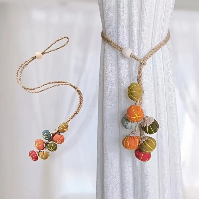 ✨ 4Pcs Bohemian Vintage Pumpkin Curtain Tiebacks Home Office Halloween Thanksgiving Decor 🎃