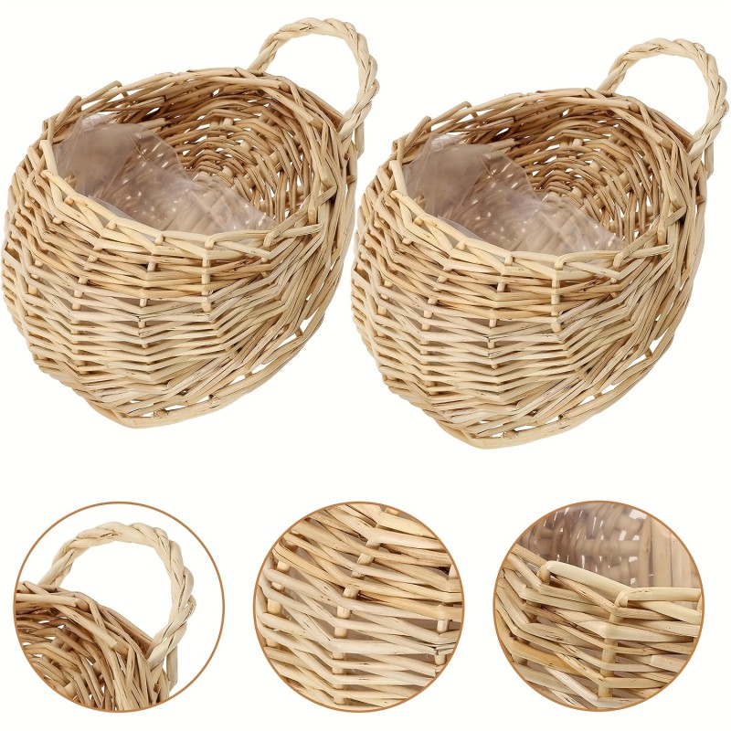 ✨ 1/2pcs Woven Wall Hanging Flower Basket with Handle Wedding Party Home Garden Plant Decor 🧺