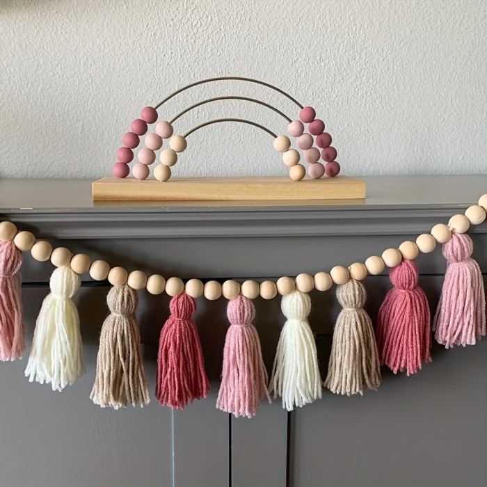 Pink Tassel Garland Decoration Bohemian Style Wall Hanging Tassel for Spring Birthday Classroom Office Bedroom Dormitory Graduation Party Wedding Decoration
