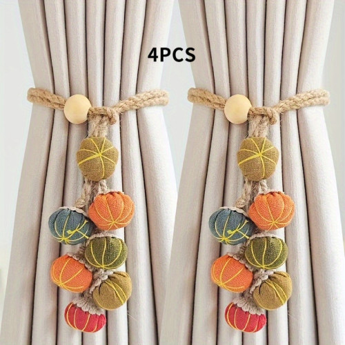 ✨ 4Pcs Bohemian Vintage Pumpkin Curtain Tiebacks Home Office Halloween Thanksgiving Decor 🎃
