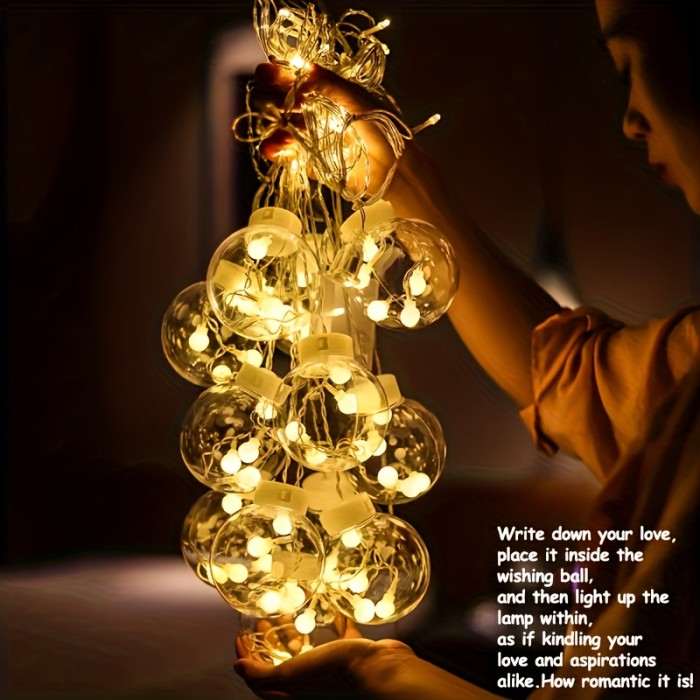 ✨ 118.11 /300cm Wishing Ball LED String Lights 108LED 8 Modes Battery Powered Christmas Valentine Party Bedroom Decor 🎆
