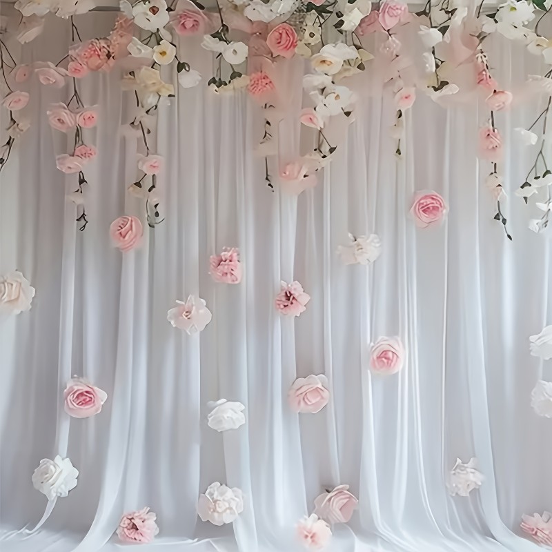 102pcs White Rose Waterfall Set Includes 100 Artificial Roses+ 2 Rolls of Transparent Rope Valentine's Day Wedding Party Bridal Shower Birthday Room Decoration Supplies