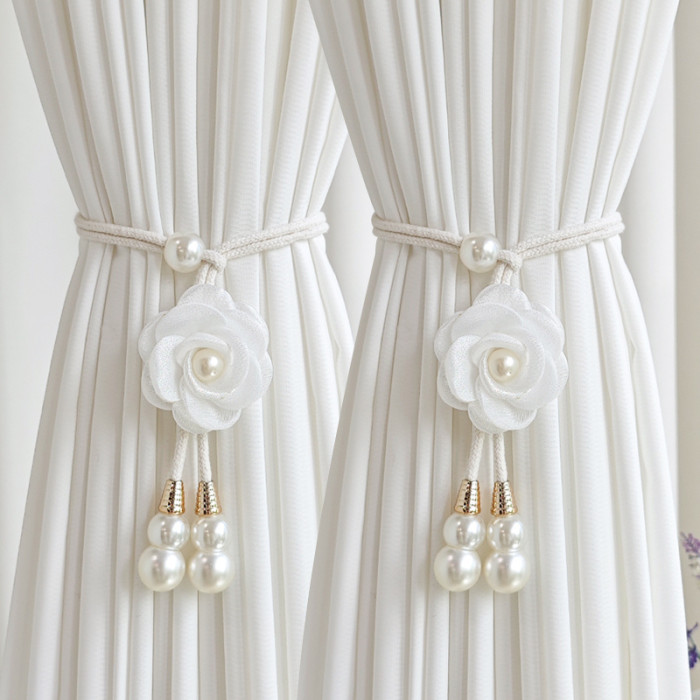 Elegant Curtain Tiebacks 2pcs Elegant Artificial Pearl Flower Curtain Tiebacks | Adjustable Curtain Rings for Home Decor to Add a Cozy Atmosphere