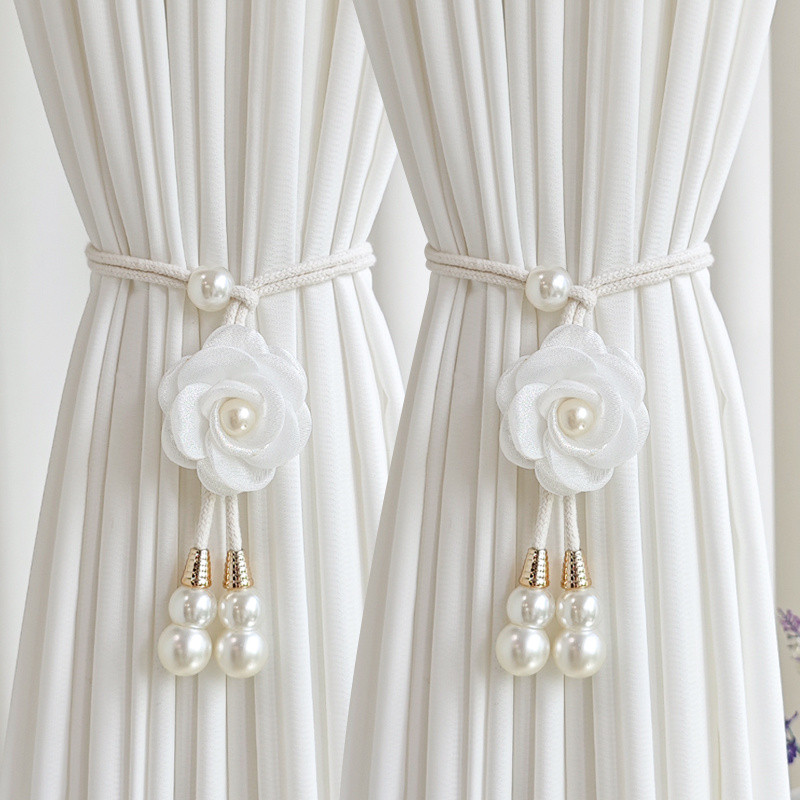 Elegant Curtain Tiebacks 2pcs Elegant Artificial Pearl Flower Curtain Tiebacks | Adjustable Curtain Rings for Home Decor to Add a Cozy Atmosphere
