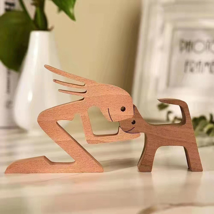 Handcrafted Wooden Dog Figurine - Charming Family & Pet Sculpture for Home or Office Decor, Perfect Valentine's Day or Christmas Gift