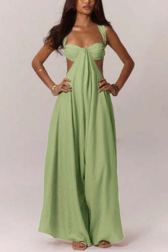 Solid Color Casual Camisole Loose Stretch Wide-leg Jumpsuit
