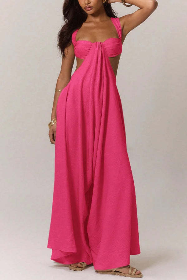 Solid Color Casual Camisole Loose Stretch Wide-leg Jumpsuit