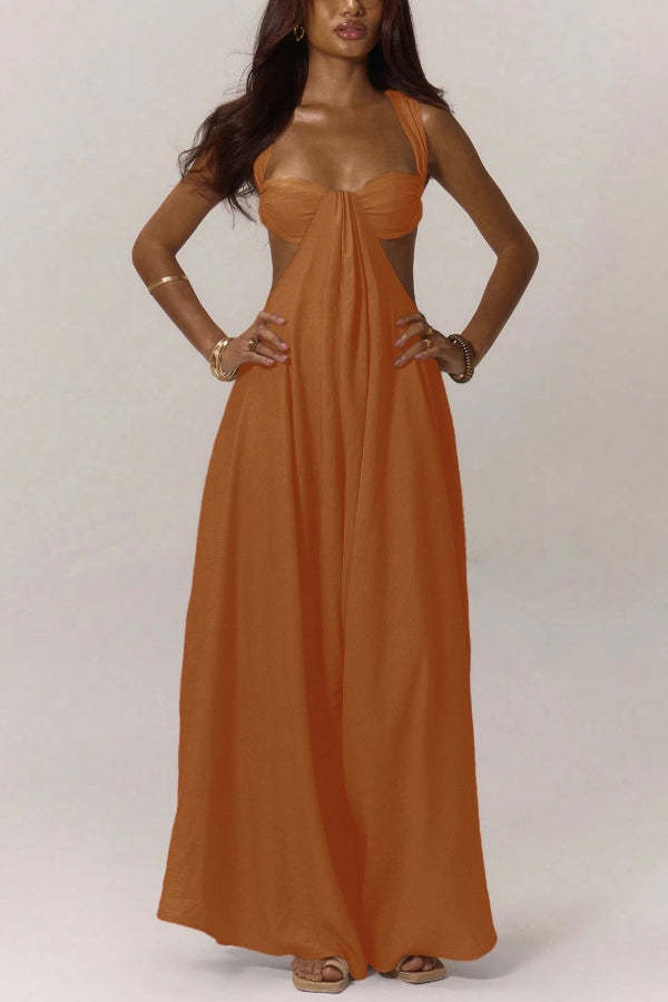 Solid Color Casual Camisole Loose Stretch Wide-leg Jumpsuit