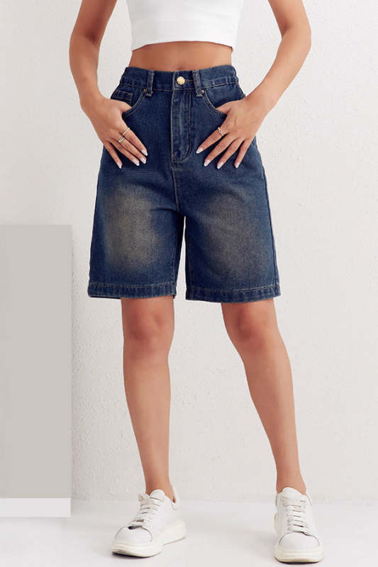 Fashionable Back Elastic Waist Pocket Casual Denim Shorts