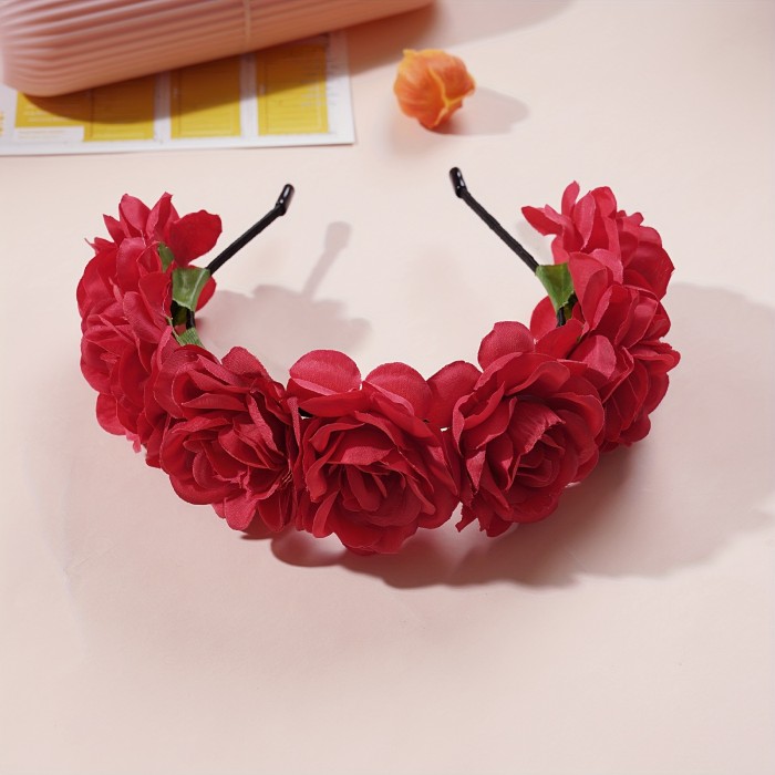 ✨ Fairy Peony Floral Wreath Headband Sweet Non‑Slip Travel Photo Hair Hoop 🌸