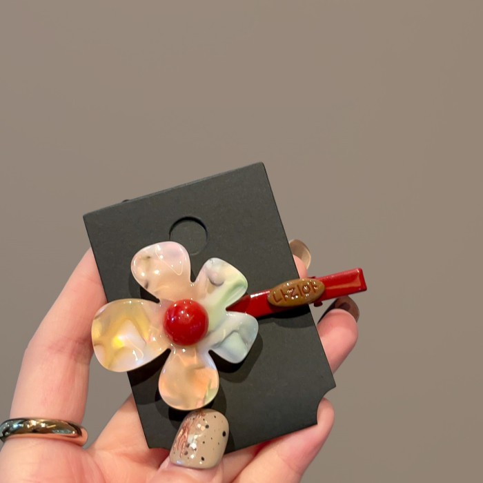 Korea Dongdaemun New Niche Design Colorful Flower Hair Clip | Girly Bangs Hair Accessory, Velour Material