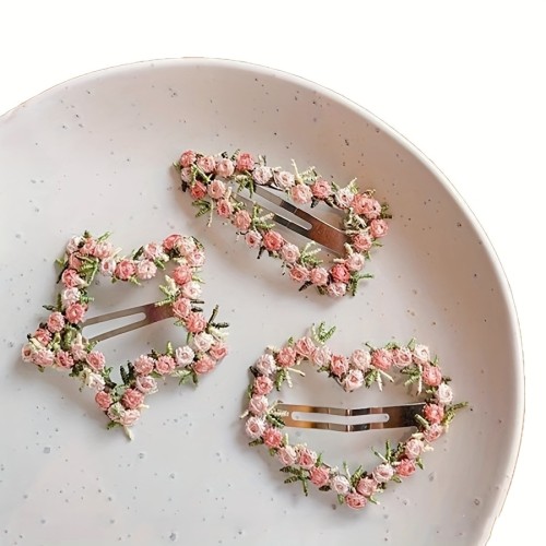 ✨ 3pcs Pink Star Heart Flower Clips Sweet Daily Beach Photo Gift 💖