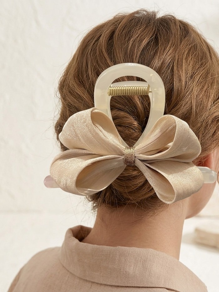 A Easy Fabric Bow Hair Clip, Back of The Head Shark Clip Half Tie Hair Clip Female