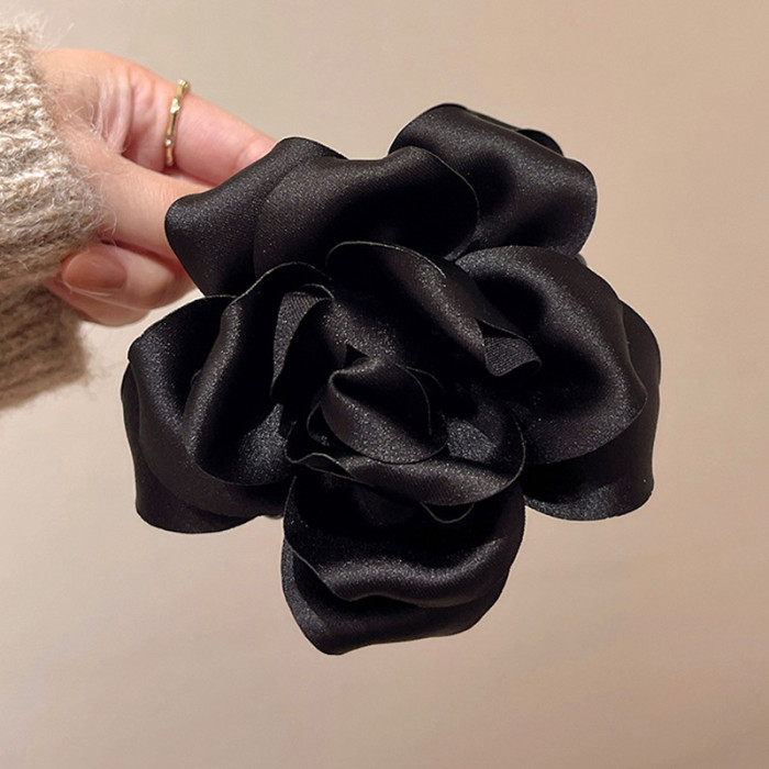 ✨ Autumn Winter Satin 3D Rose Hair Claw Red Vintage Elegant Wedding Shark Clip🌹