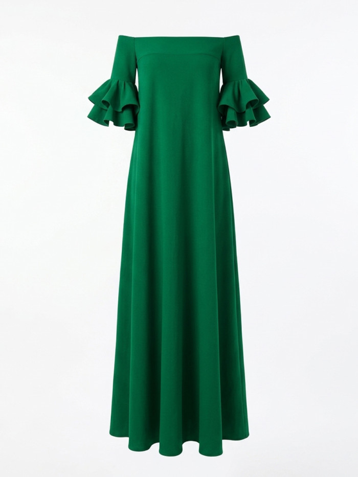 Solid Color Ruffle Sleeves Loose Off-The-Shoulder Maxi Dresses