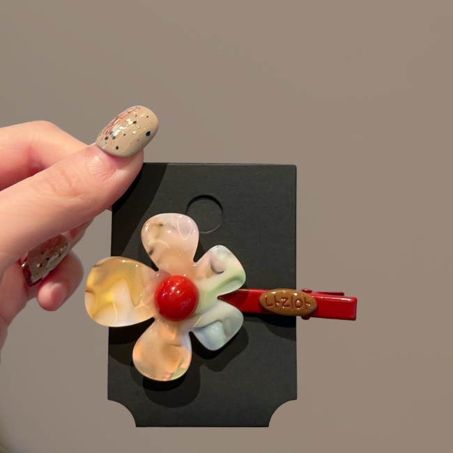 Korea Dongdaemun New Niche Design Colorful Flower Hair Clip | Girly Bangs Hair Accessory, Velour Material