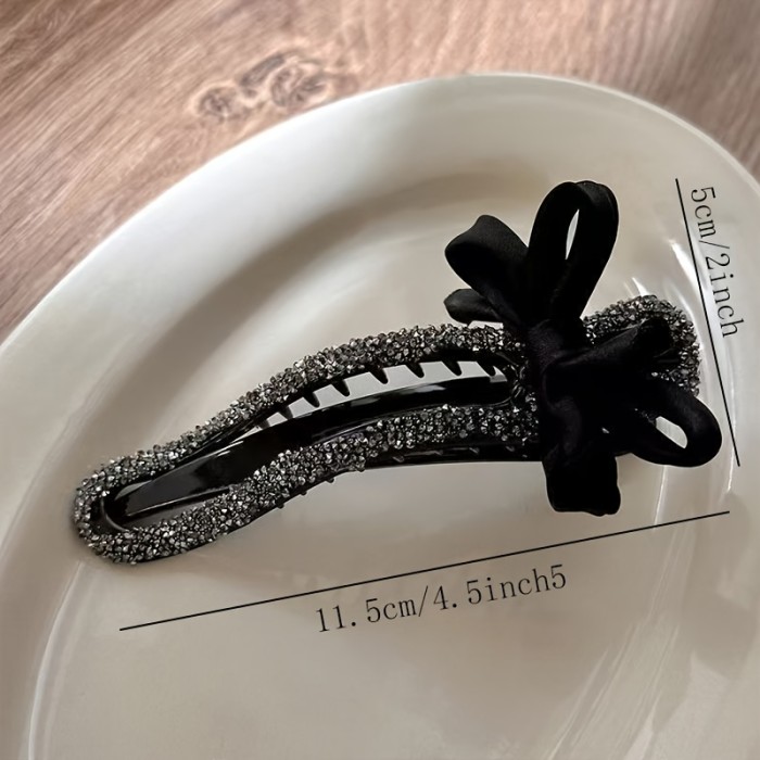 2pcs Set Exquisite Butterfly Rhinestone Inlaid Hair Claw Clip Female Temperament Back of Head Updo Clip New Fashion Duckbill Clip Easy Hair Additions Female