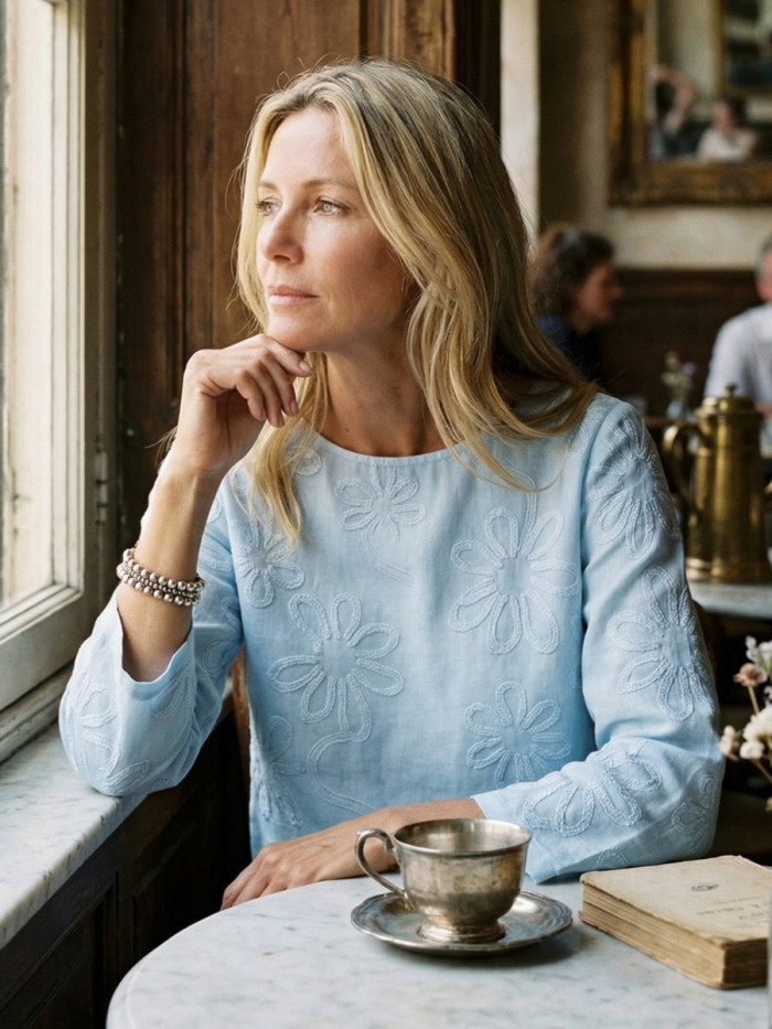Solid Color Jacquard Loose Long Sleeves Round-Neck Blouses&Shirts Tops